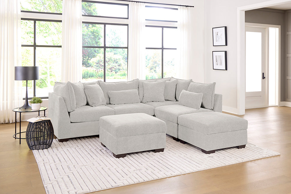 Peak Living - 850 Dino Ivory Sectional w/ Ottoman Chaise in Ivory - 85024-4353_85024-4353_85011-4353_85011-4353_85006-4353_85006-4353 view 1