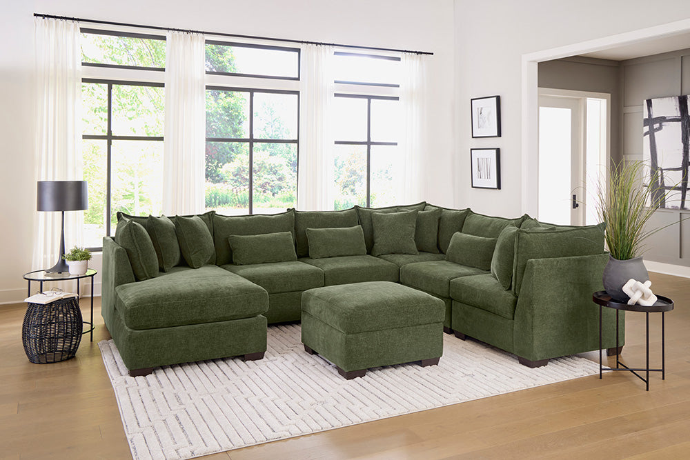 Peak Living - 850 Dino Olive Sectional w/ LSF Chaise in Green - 85012-4352_85011-4352_85011-4352_85011-4352_85024-4352_85024-4352_85006-4352 view 1