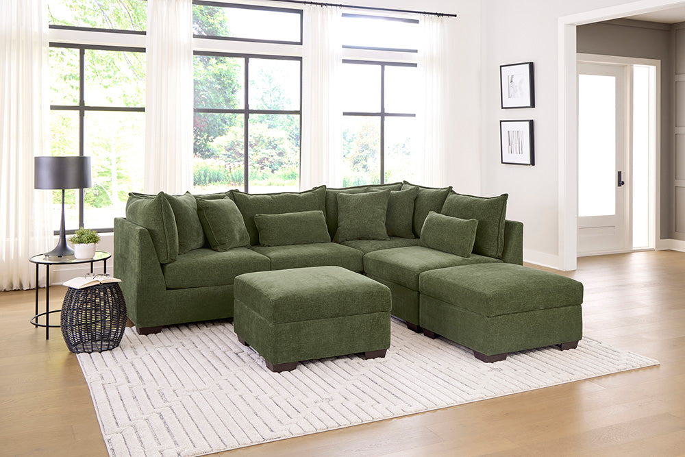 Peak Living - 850 Dino Olive Sectional w/ Ottoman Chaise in Green - 85024-4352_85024-4352_85011-4352_85011-4352_85006-4352_85006-4352 view 1