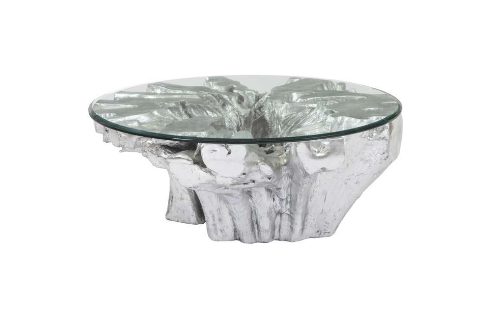 Phillips Collection - Abyss Cast Root Coffee Table With Glass, Silver Leaf - PH67967 veiw 1