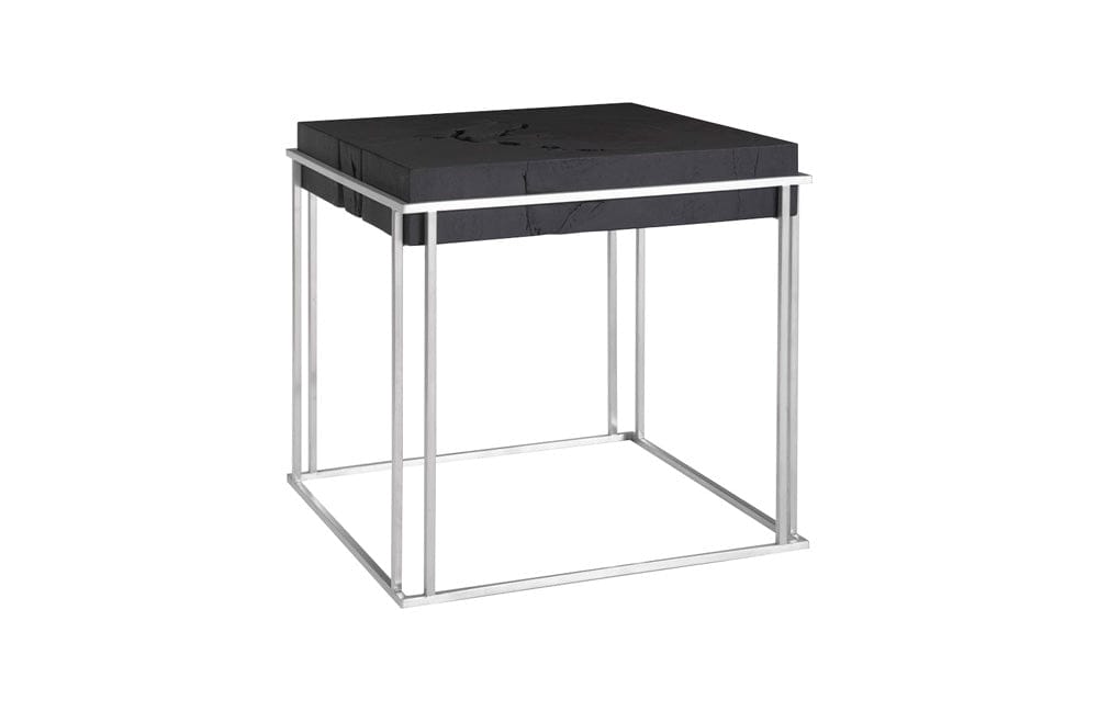 Phillips Collection - Burnt Cube Side Table, Chamcha Wood, Stainless Steel Base - TH74112 view 1