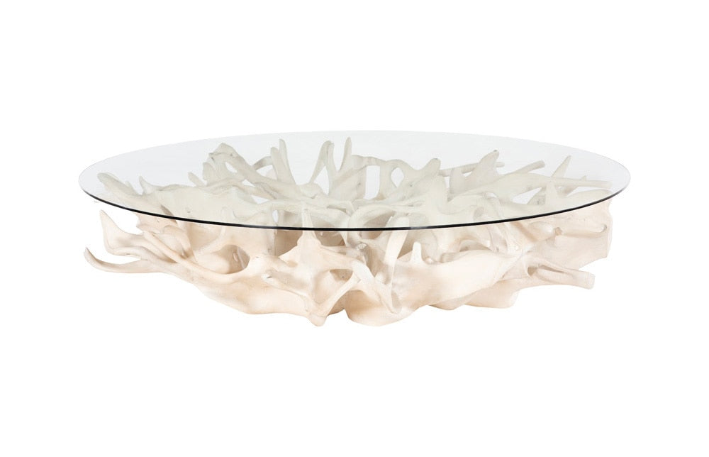Phillips Collection - Cast Root Coffee Table, Faux Bleached Finish, With 82in Glass - PH117055 veiw 1