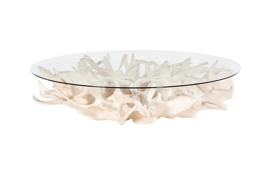Phillips Collection - Cast Root Coffee Table, Faux Bleached Finish, With 82in Glass - PH117055 veiw 1