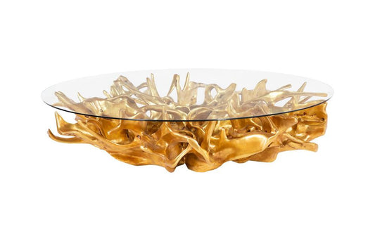 Phillips Collection - Cast Root Coffee Table, Gold, With 82in Glass - PH117056 veiw 1