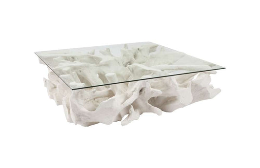 Phillips Collection - Cast Root Coffee Table, White Stone, With Glass - PH87195 veiw 1