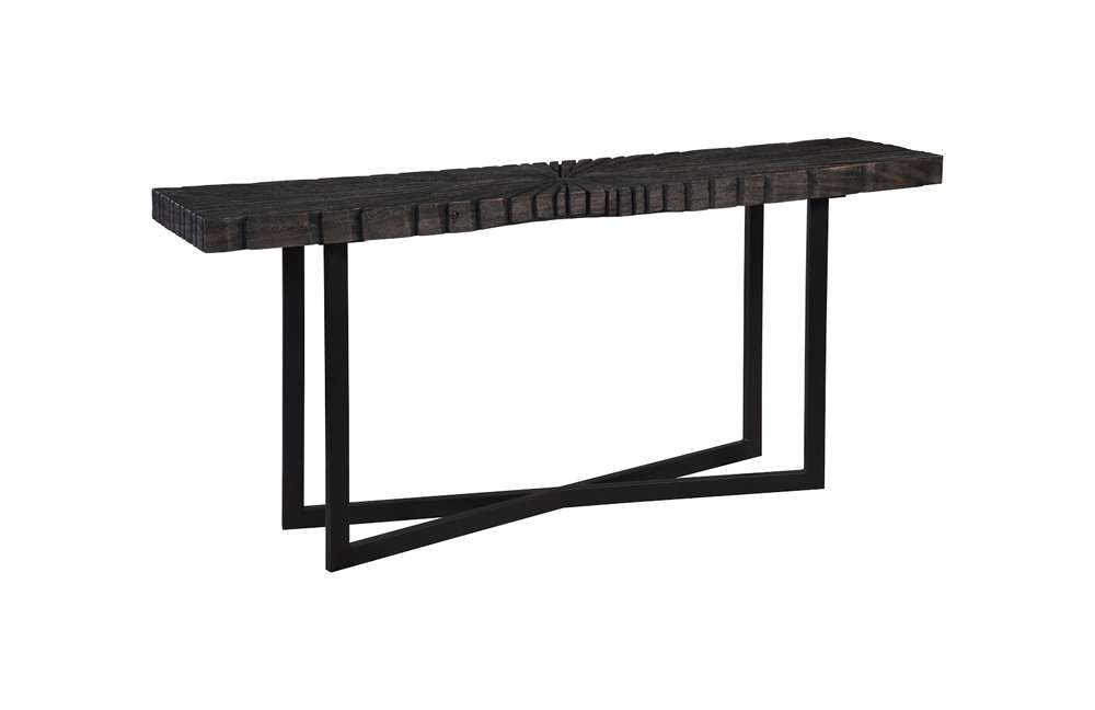 Phillips Collection - Chainsaw Console Table, Burnt Black, Black Iron Cross Base - TH103558 veiw 1