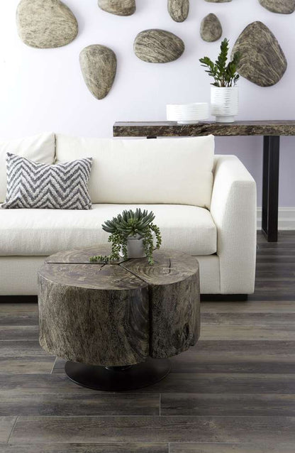 Phillips Collection - Clover Coffee Table, Chamcha Wood, Gray Stone Finish, Metal Base - TH93173 veiw 4