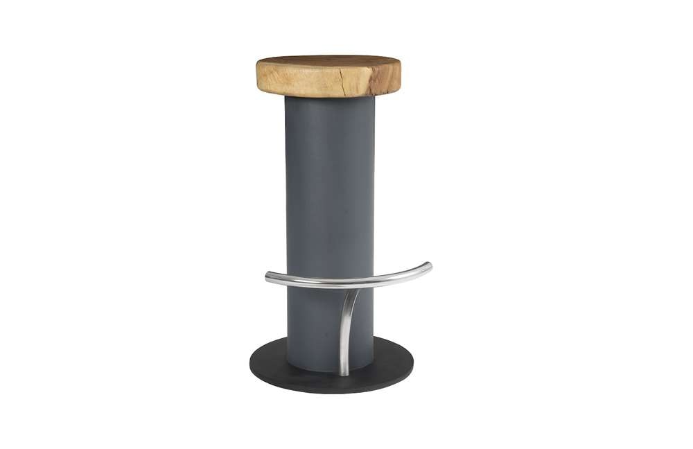 Phillips Collection - Concrete Bar Stool, Chamcha Wood Top, Stainless Steel Footrest - TH78368 veiw 1