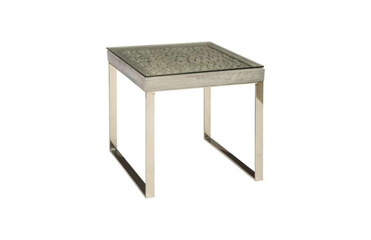 Phillips Collection - Driftwood Side Table, Wood, Glass, Stainless Steel Base, Scaff Finish - PH84445 veiw 1