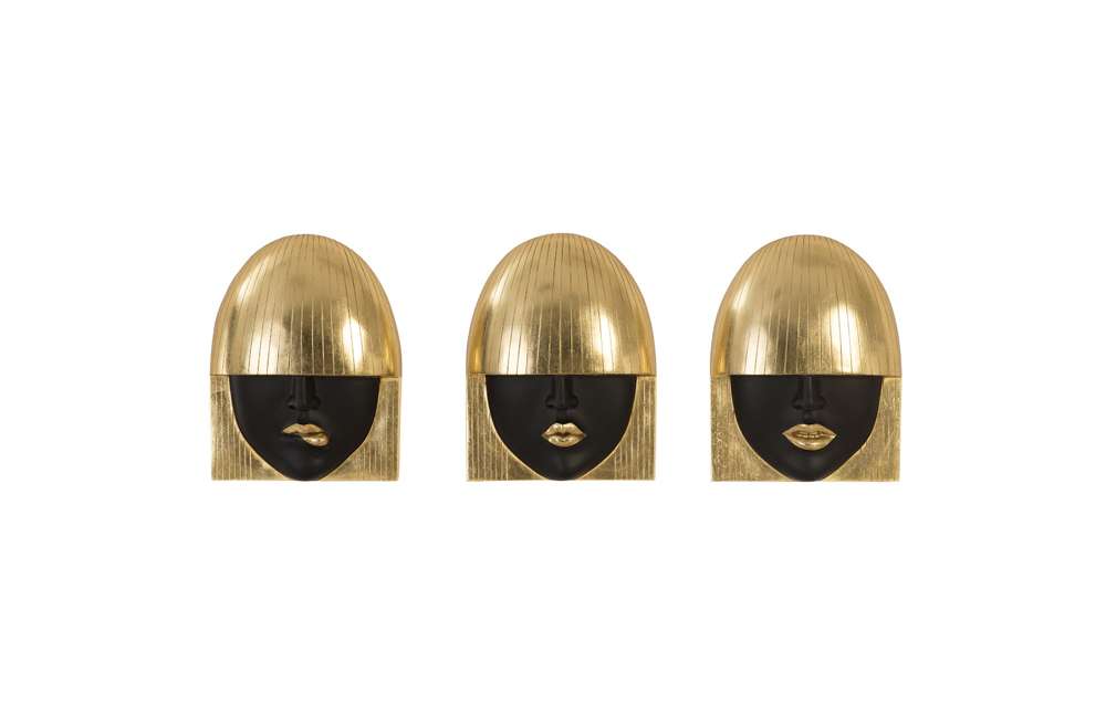 Phillips Collection - Fashion Faces Wall Art, Small, Black and Gold Leaf (Set of 3) - PH90450 veiw 1