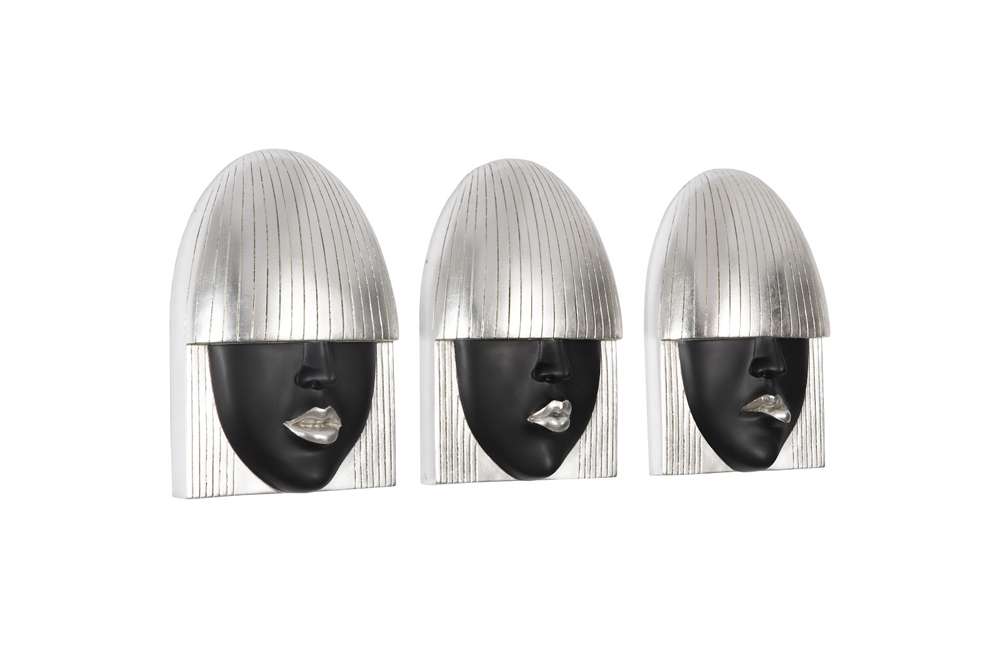 Phillips Collection - Fashion Faces Wall Art, Small, Black and Silver Leaf (Set of 3) - PH109382 veiw 2
