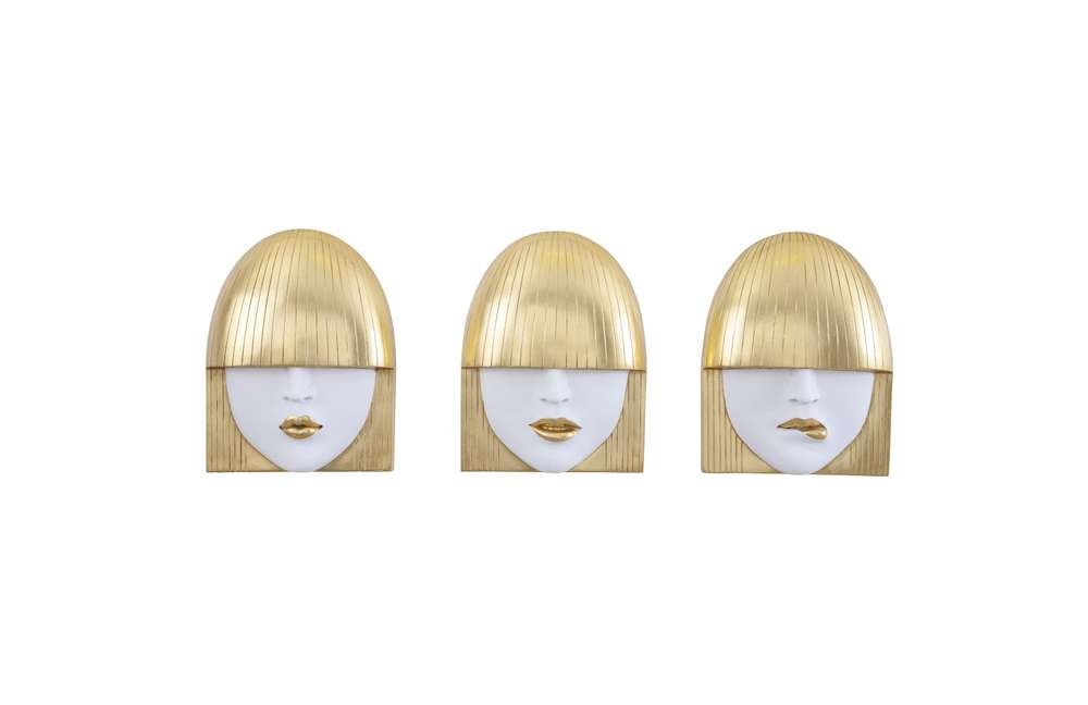 Phillips Collection - Fashion Faces Wall Art, Small, White and Gold Leaf (Set of 3) - PH101929 veiw 1