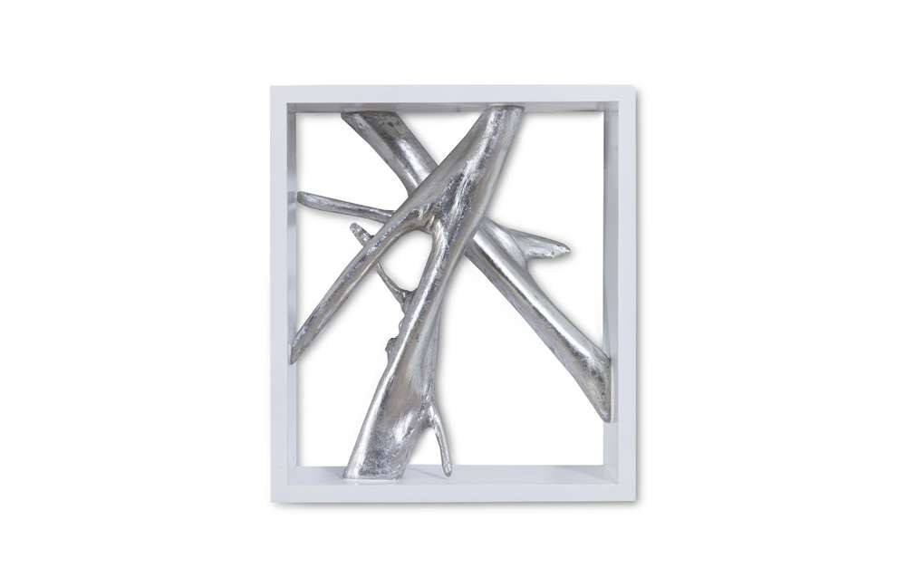 Phillips Collection - Framed Branches Wall Tile, White, Silver Leaf - PH63690 veiw 1
