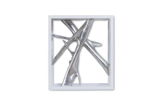 Phillips Collection - Framed Branches Wall Tile, White, Silver Leaf - PH63690 veiw 1
