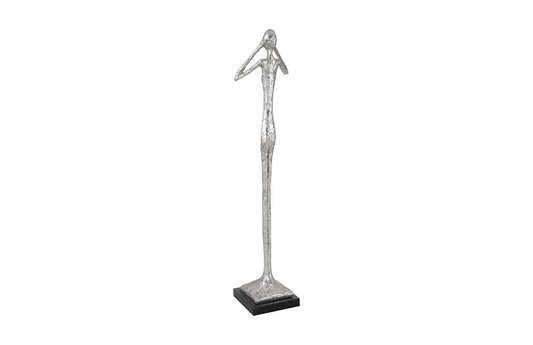 Phillips Collection - Hear No Evil Slender Sculpture, Small, Resin, Silver Leaf - PH66276 veiw 2