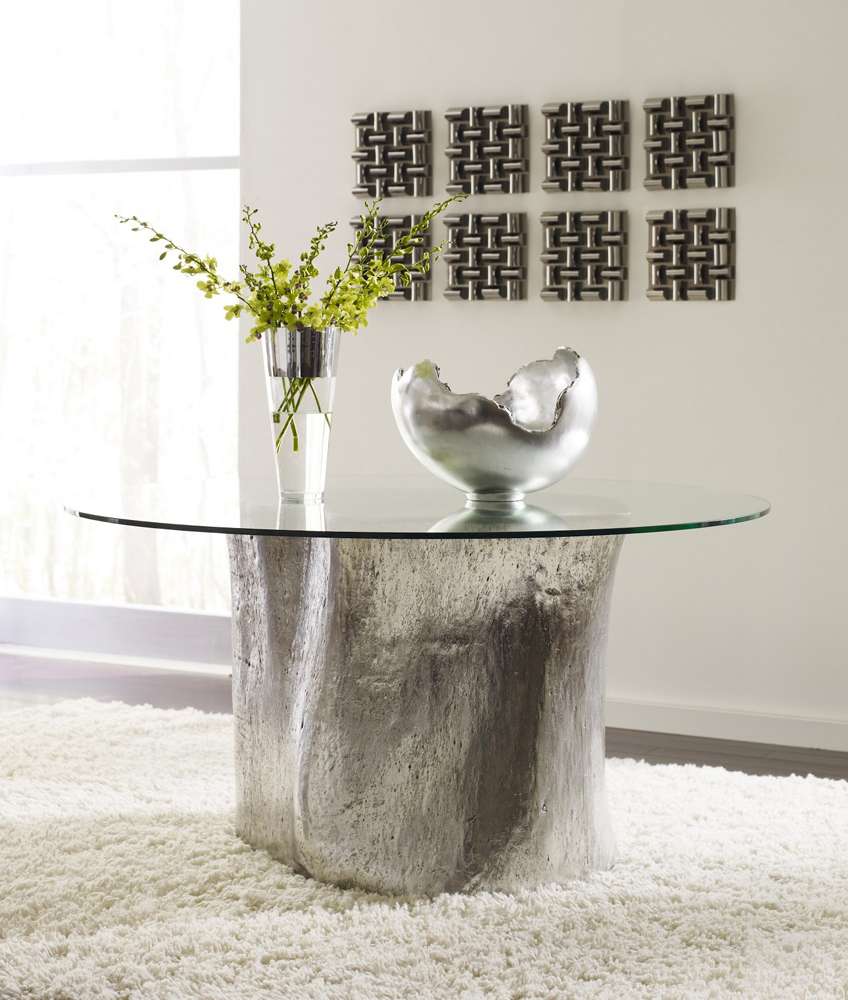 Phillips Collection - Log Dining Table, 60in Glass Top, Silver Leaf - PH57270 veiw 2