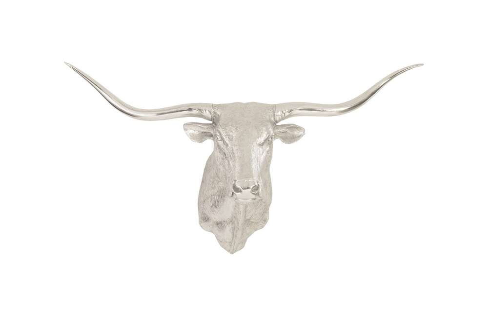 Phillips Collection - Longhorn Bull Wall Art, Resin, Silver Leaf - PH83141 veiw 1
