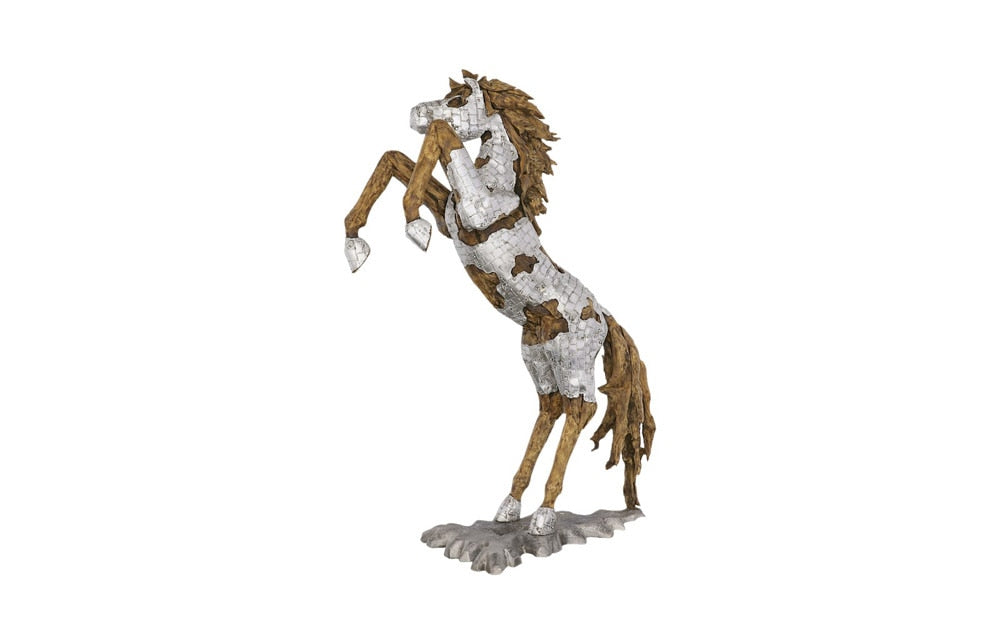 Phillips Collection - Mustang Horse Armored Sculpture, Rearing, Wood Base - ID113406 veiw 1