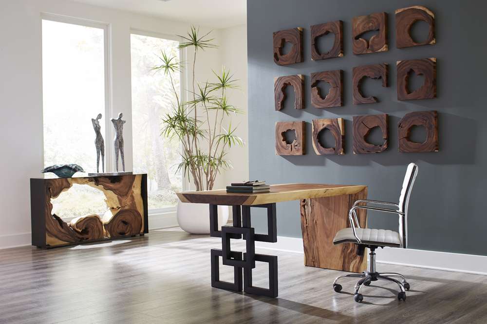 Phillips Collection - Waterfall Desk, Natural, Satin Black Overlap Leg - TH65574 veiw 2