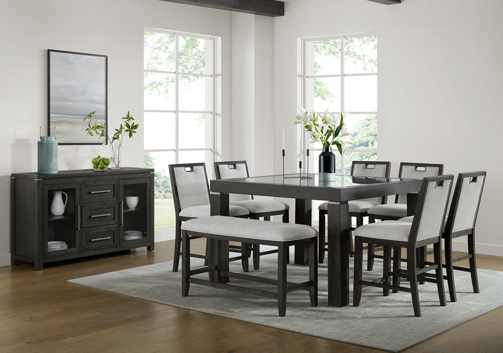 Picket House Furnishings - Alodia 8PC Counter Height Dining Set in Charcoal-Table, Six Chairs & Bench - D-18680-8-CT-8PC view 11