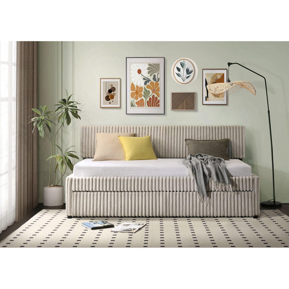 Picket House Furnishings -  Amelia Twin Daybed with Trundle in Corduroy Beige - UB-19290-7-DB view 7