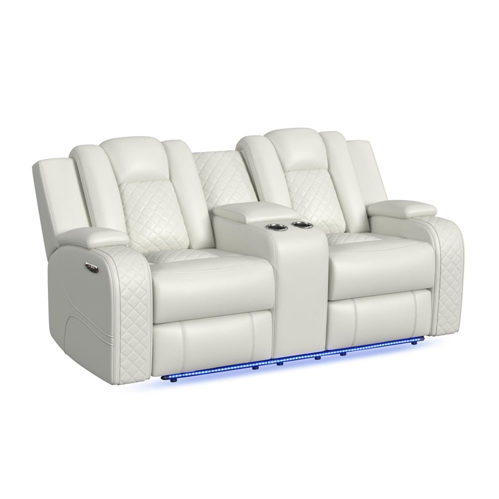Picket House Furnishings - Amias Power Motion Loveseat with Power Headrest, Console and LED in Pebble Oyster - U-8900-8205-285PP veiw 1