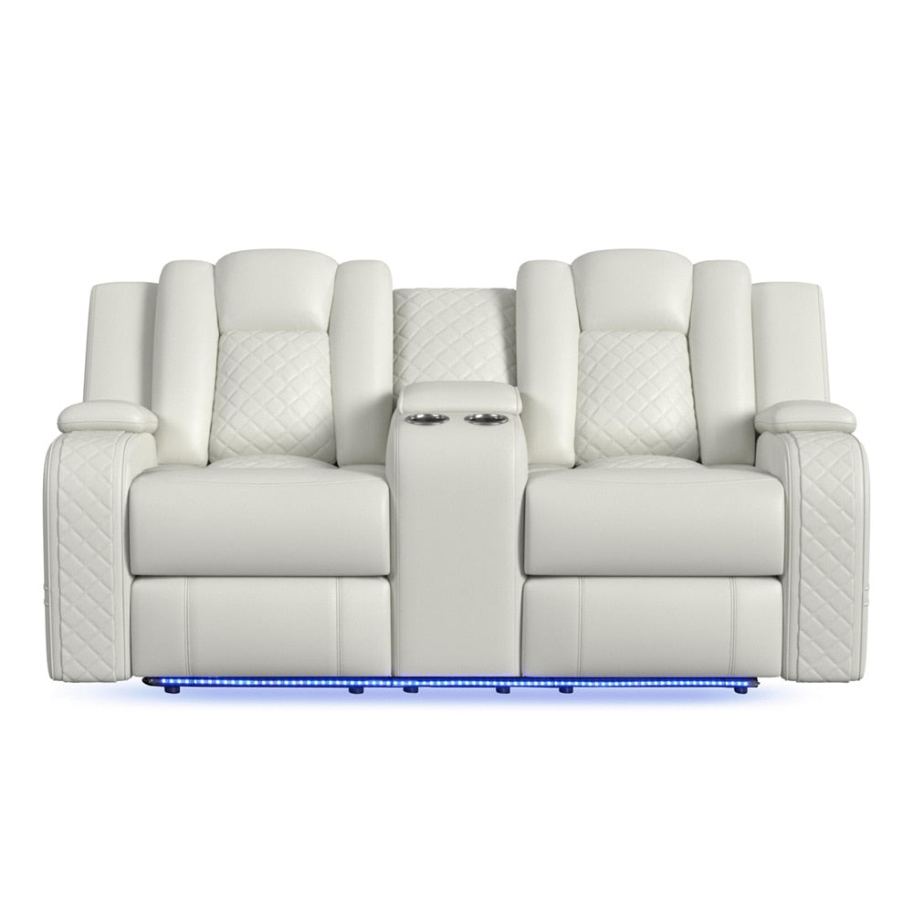 Picket House Furnishings - Amias Power Motion Loveseat with Power Headrest, Console and LED in Pebble Oyster - U-8900-8205-285PP veiw 2