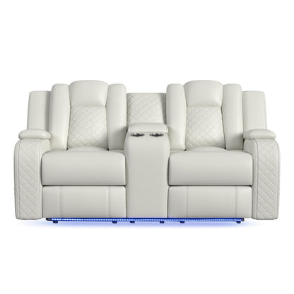 Picket House Furnishings - Amias Power Motion Loveseat with Power Headrest, Console and LED in Pebble Oyster - U-8900-8205-285PP veiw 2