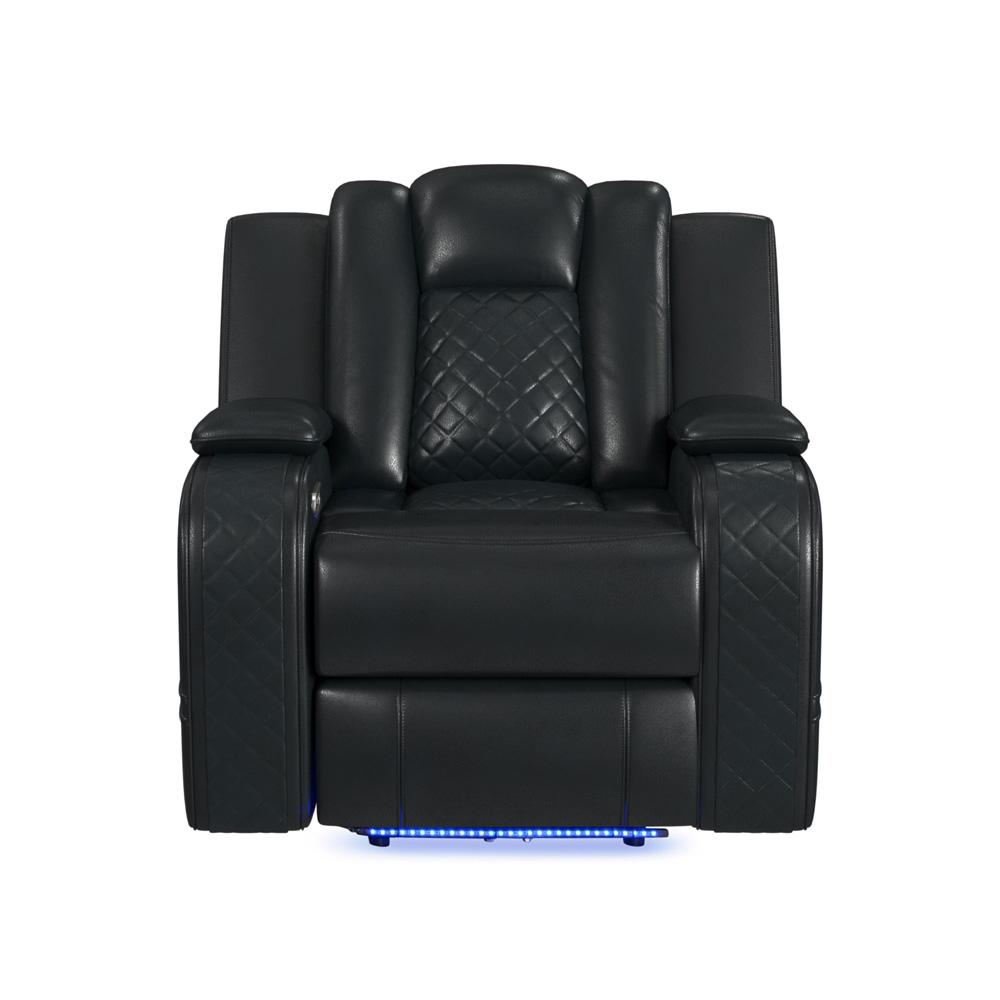 Picket House Furnishings -  Amias Power Motion Recliner with Power Headrest, LED in Pebble Black - U-8900-8206-105PP veiw 2