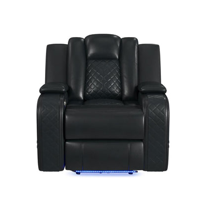 Picket House Furnishings -  Amias Power Motion Recliner with Power Headrest, LED in Pebble Black - U-8900-8206-105PP veiw 2