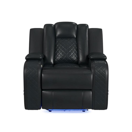 Picket House Furnishings -  Amias Power Motion Recliner with Power Headrest, LED in Pebble Black - U-8900-8206-105PP veiw 2
