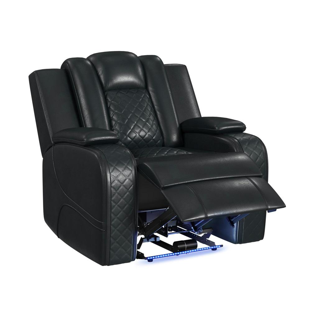 Picket House Furnishings -  Amias Power Motion Recliner with Power Headrest, LED in Pebble Black - U-8900-8206-105PP veiw 3