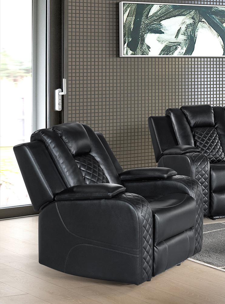 Picket House Furnishings -  Amias Power Motion Recliner with Power Headrest, LED in Pebble Black - U-8900-8206-105PP veiw 4