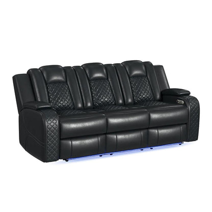 Picket House Furnishings -  Amias Power Motion Sofa with Power Headrest, Dropdown Table, Power strip, led and reading light in Pebble Black - U-8900-8206-308PP veiw 1