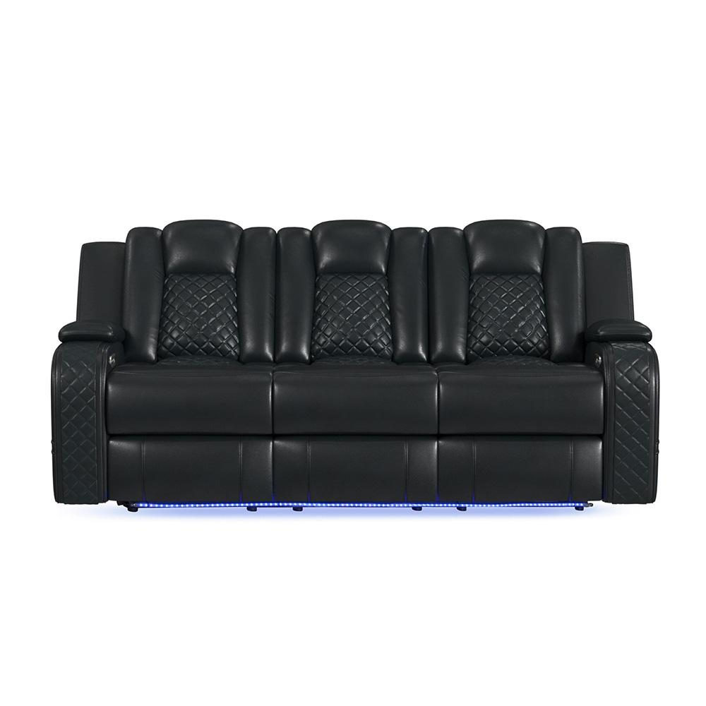 Picket House Furnishings -  Amias Power Motion Sofa with Power Headrest, Dropdown Table, Power strip, led and reading light in Pebble Black - U-8900-8206-308PP veiw 2