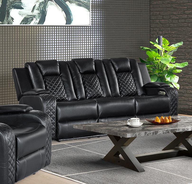 Picket House Furnishings -  Amias Power Motion Sofa with Power Headrest, Dropdown Table, Power strip, led and reading light in Pebble Black - U-8900-8206-308PP veiw 3