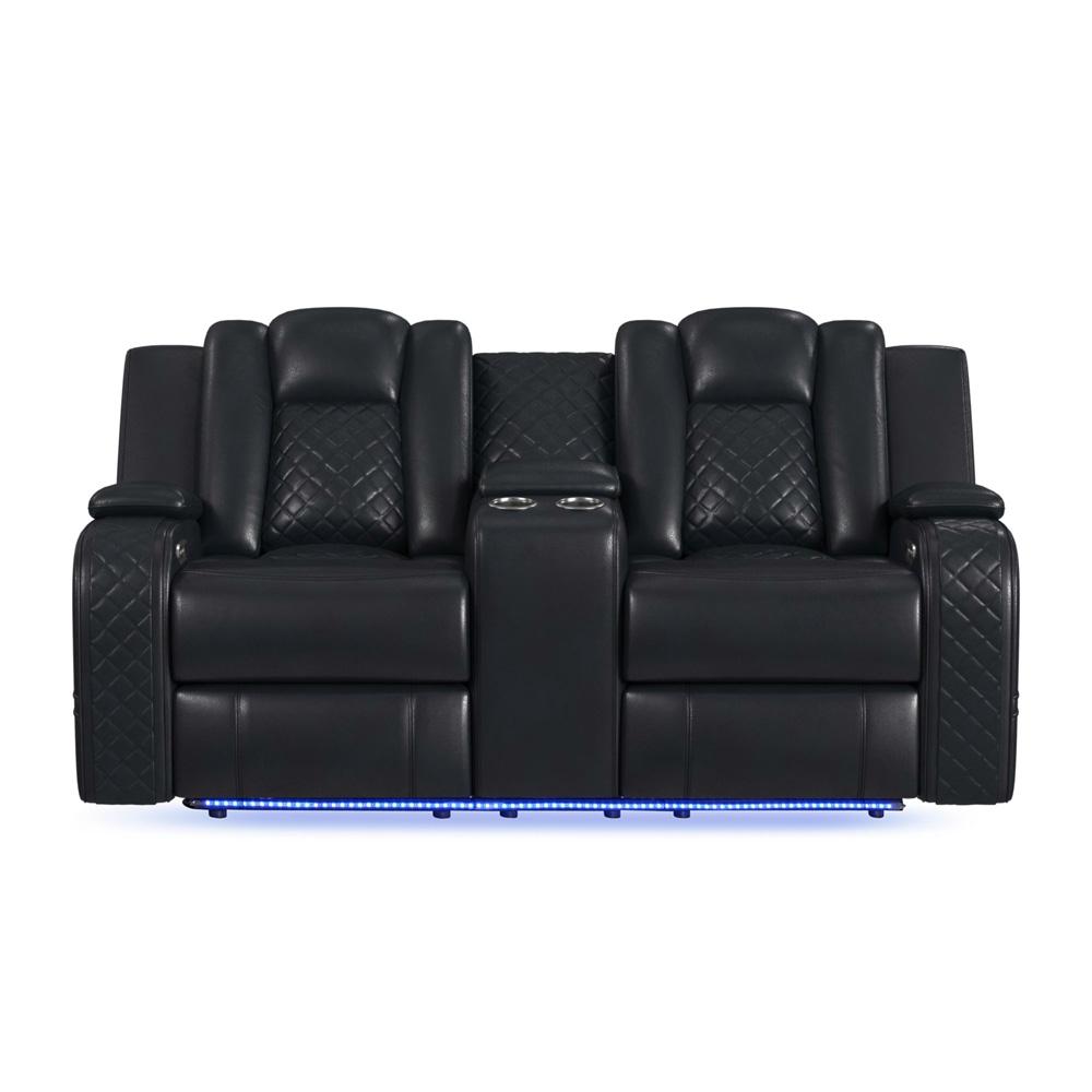 Picket House Furnishings -  Amias Power Motion Loveseat with Power Headrest, Console and LED in Pebble Black - U-8900-8206-285PP veiw 2