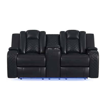 Picket House Furnishings -  Amias Power Motion Loveseat with Power Headrest, Console and LED in Pebble Black - U-8900-8206-285PP veiw 2