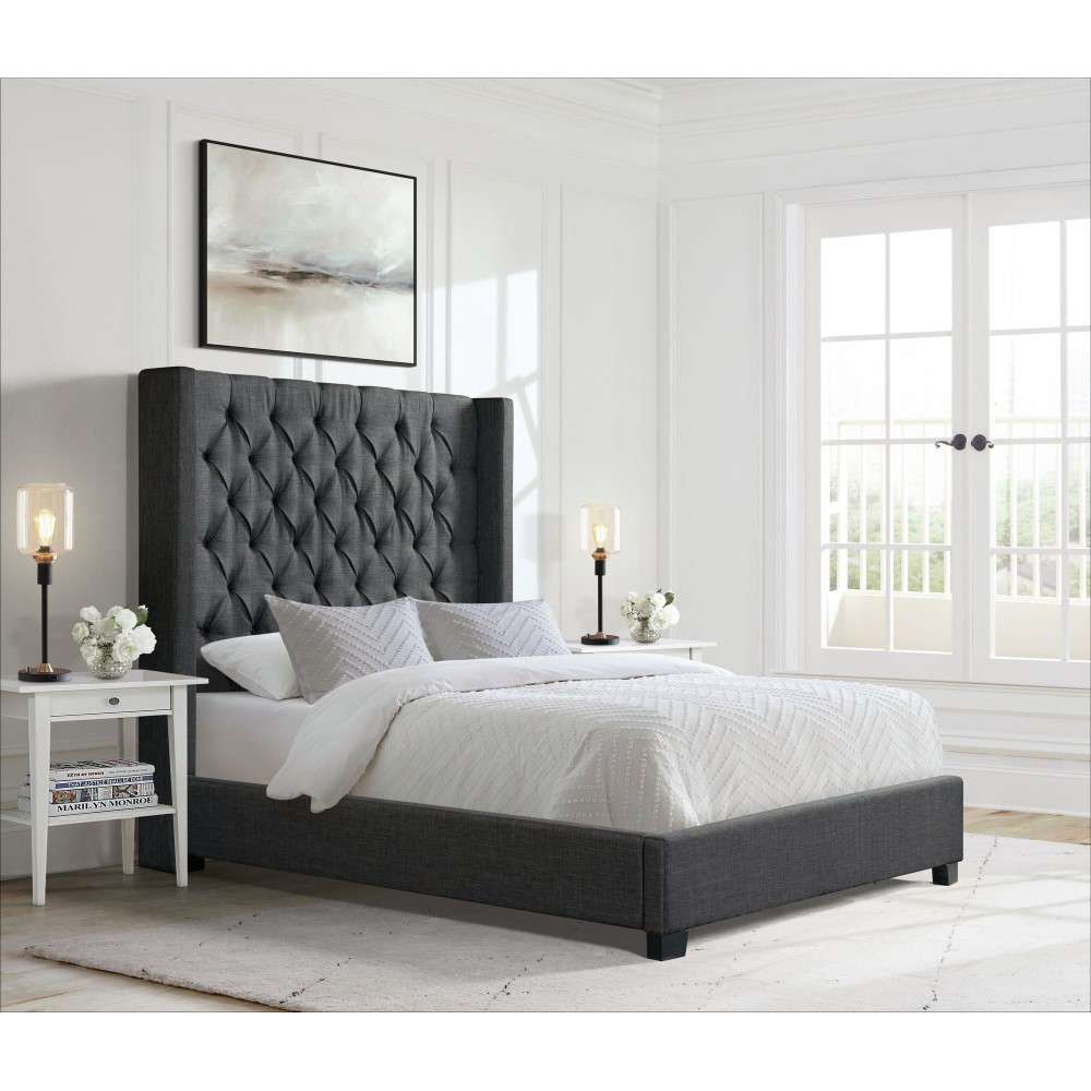 Picket House Furnishings - Arden Queen Tufted Upholstered Bed in Charcoal - UMW090QB veiw 2