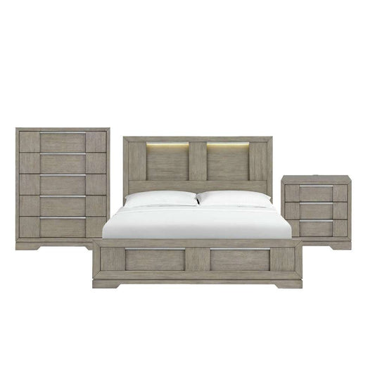 Picket House Furnishings - Argo King Panel 3PC Bedroom Set with LED in Grey - B-9770-3-KBL-3PC veiw 1