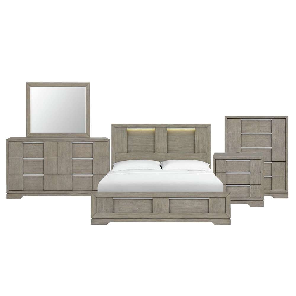 Picket House Furnishings - Argo King Panel 5PC Bedroom Set with LED in Grey - B-9770-3-KBL-5PC veiw 1