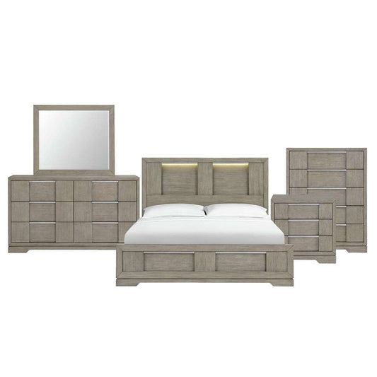 Picket House Furnishings - Argo King Panel 5PC Bedroom Set with LED in Grey - B-9770-3-KBL-5PC veiw 1