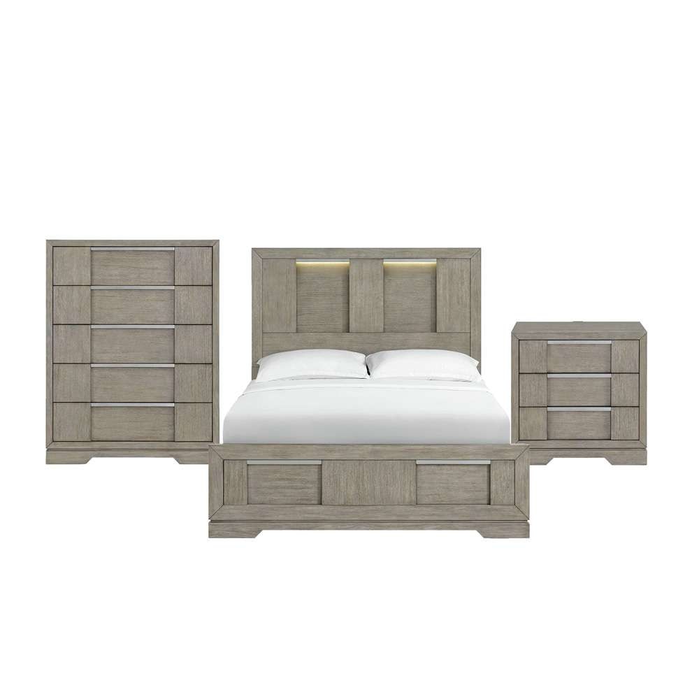 Picket House Furnishings - Argo Queen Panel 3PC Bedroom Set with LED in Grey - B-9770-3-QBL-3PC veiw 1