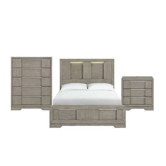 Picket House Furnishings - Argo Queen Panel 3PC Bedroom Set with LED in Grey - B-9770-3-QBL-3PC veiw 1