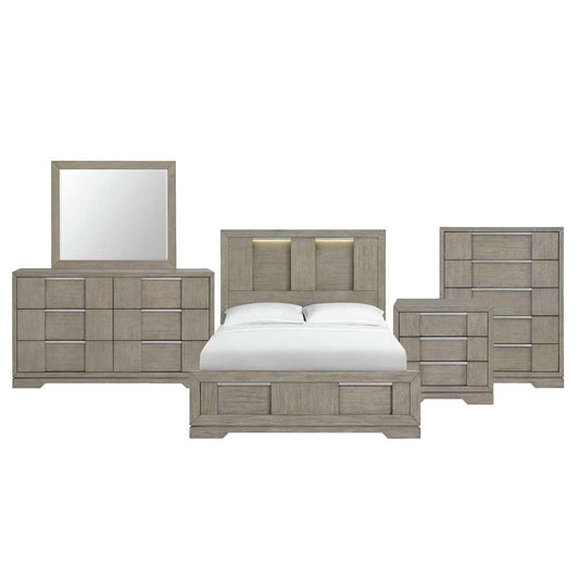 Picket House Furnishings - Argo Queen Panel 5PC Bedroom Set with LED in Grey - B-9770-3-QBL-5PC veiw 1