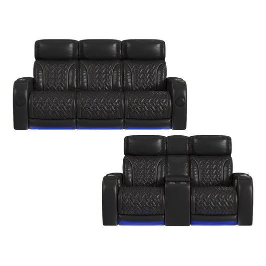 Picket House Furnishings -  Ascend P3 2PC Living Room Set in Jett Black with Red Stitching-Sofa & Loveseat - U-16330-10450-SL-2PC view 1
