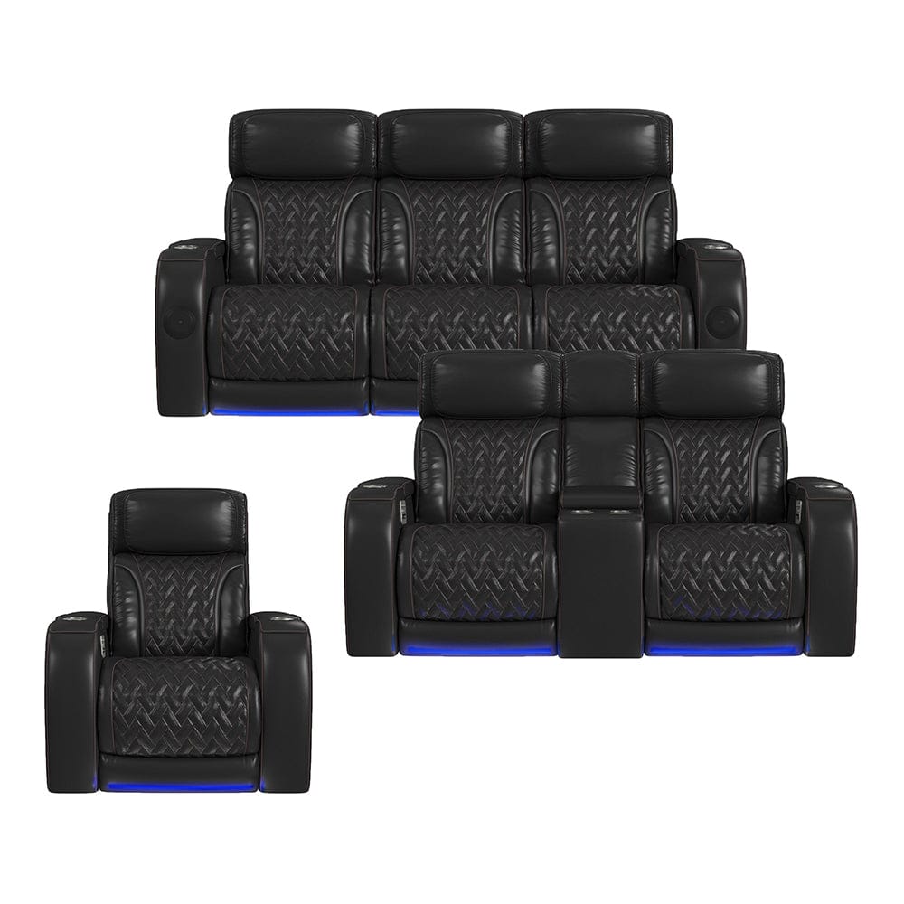 Picket House Furnishings -  Ascend P3 3PC Living Room Set in Jett Black with Red Stitching-Sofa, Loveseat & Recliner - U-16330-10450-3PC view 1