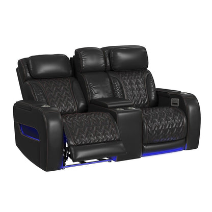 Picket House Furnishings -  Ascend P3 3PC Living Room Set in Jett Black with Red Stitching-Sofa, Loveseat & Recliner - U-16330-10450-3PC view 5
