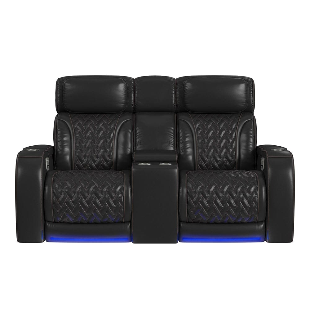Picket House Furnishings -  Ascend P3 Loveseat with LED, wireless charger pocket and Console in Jett Black with Red Stitching - U-16330-10450-285PPPR view 3