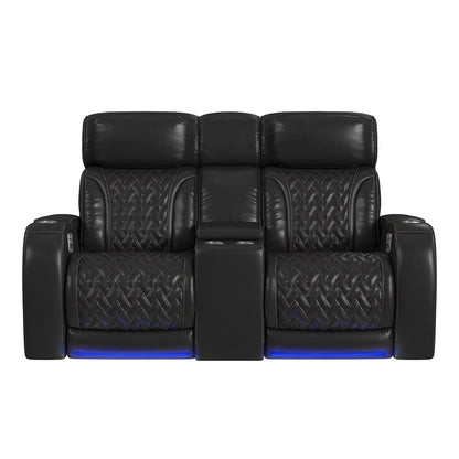 Picket House Furnishings -  Ascend P3 Loveseat with LED, wireless charger pocket and Console in Jett Black with Red Stitching - U-16330-10450-285PPPR view 3